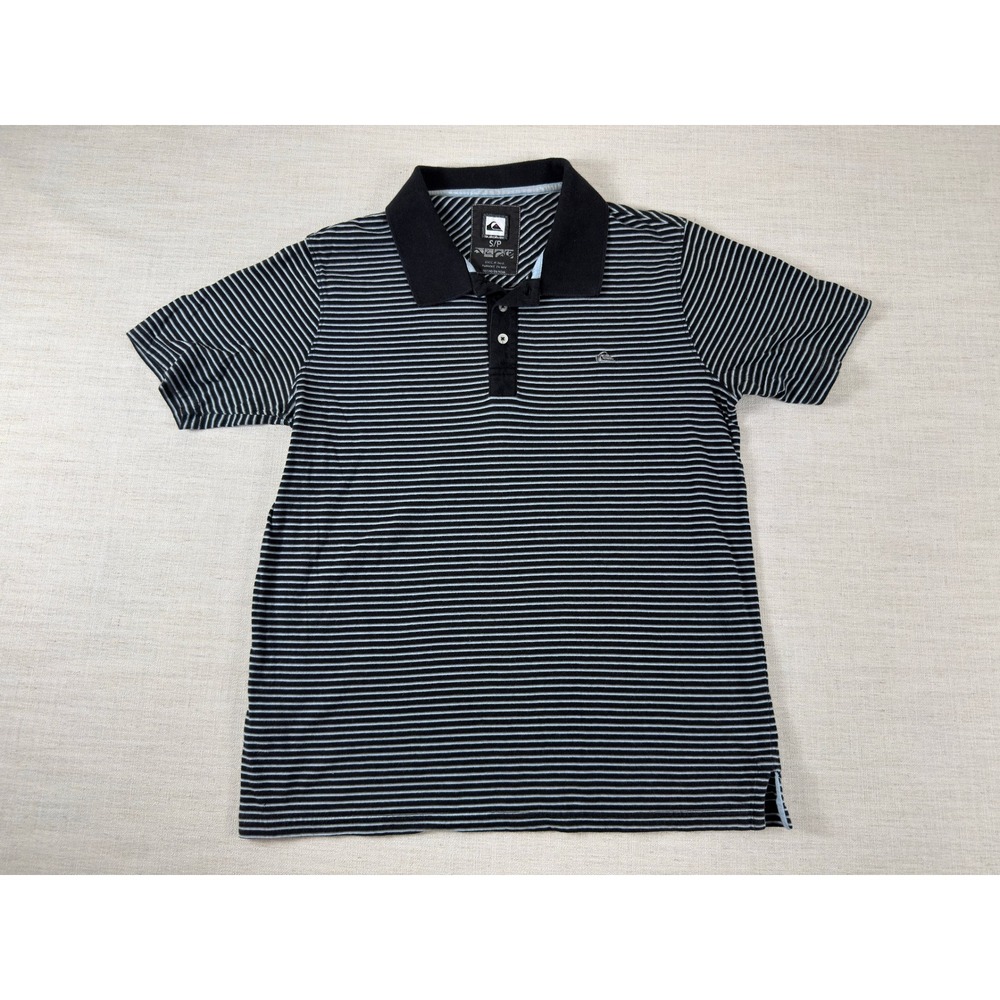 Quiksilver Mens Striped Short Sleeve Polo Shirt Black Blue Small D108677
